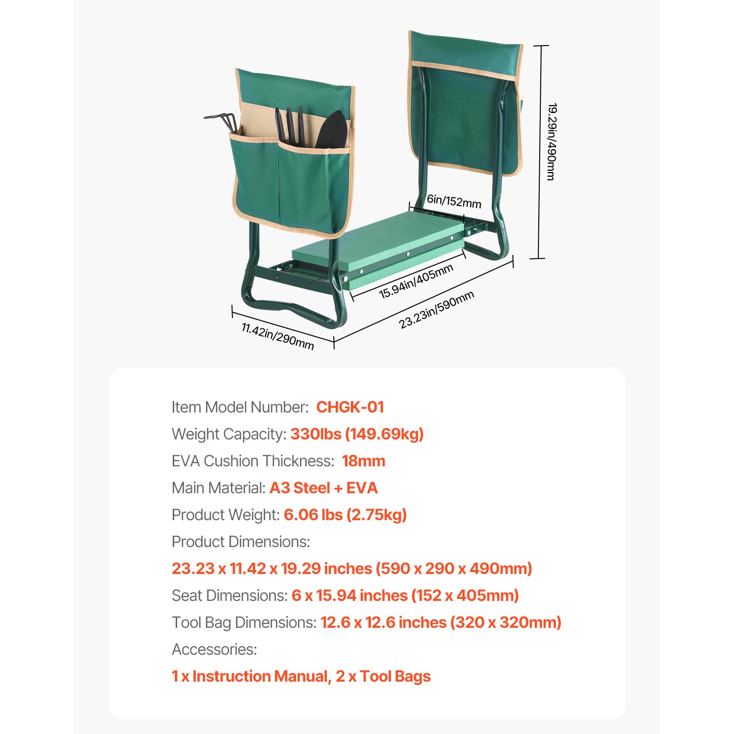 Garden Kneeler And Seat 6" EVA Pad Folding Garden Stool Heavy Duty Garden Bench_maomaolike.com